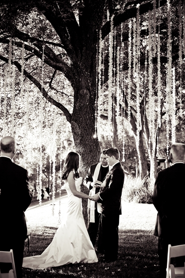 black and white outdoor wedding ceremony